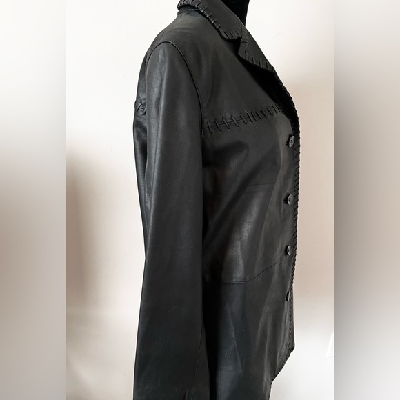Vintage Mercedes Benz Collection Black Leather Coat Leather Stitching Women LG - Picture 3 of 15